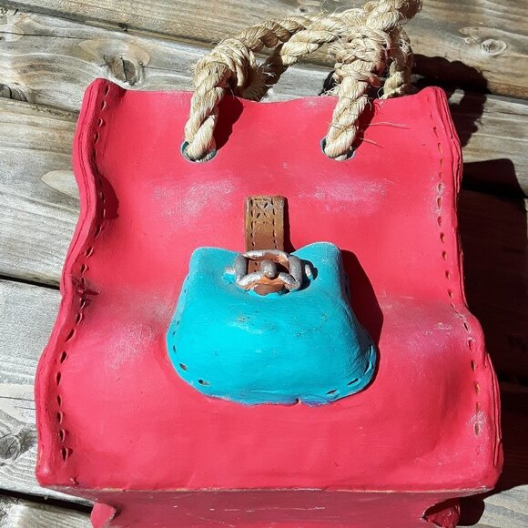 Pottery Purse Planter with rope handles - Picture 1 of 2